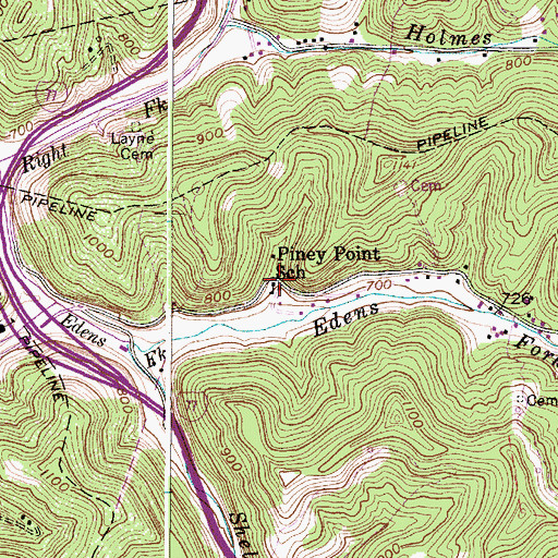 Topographic Map of Piney Point School (historical), WV