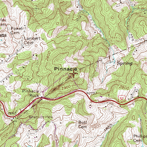 Topographic Map of Pinnacle, WV