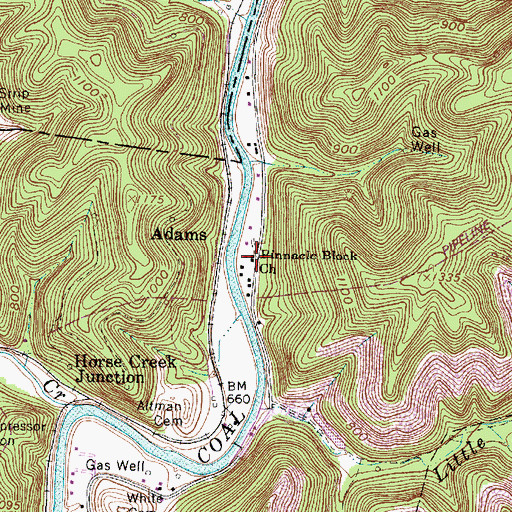 Topographic Map of Pinnacle Block Church, WV