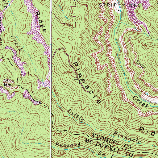 Topographic Map of Pinnacle Ridge, WV