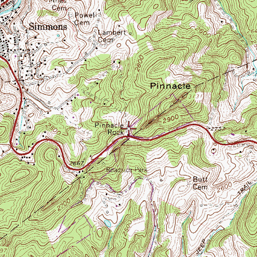 Topographic Map of Pinnacle Rock, WV