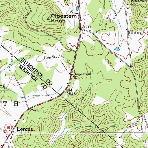Topographic Map of Pipestem Church, WV
