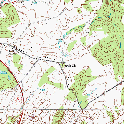 Topographic Map of Pisgah Church, WV