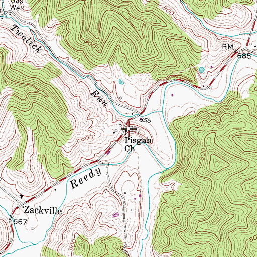 Topographic Map of Pisgah United Methodist Church, WV
