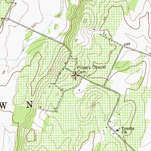 Topographic Map of Pitzers Chapel Cemetery, WV