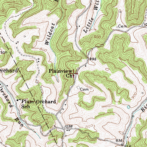 Topographic Map of Plainview Church, WV