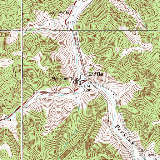 Topographic Map of Pleasant Dale Church, WV