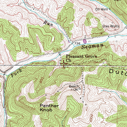 Topographic Map of Pleasant Grove Church, WV