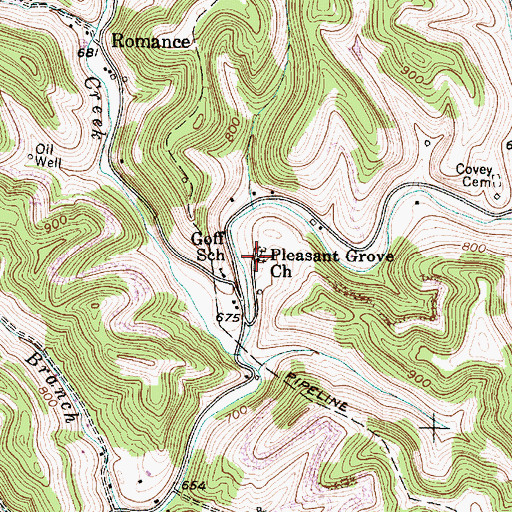 Topographic Map of Pleasant Grove School (historical), WV