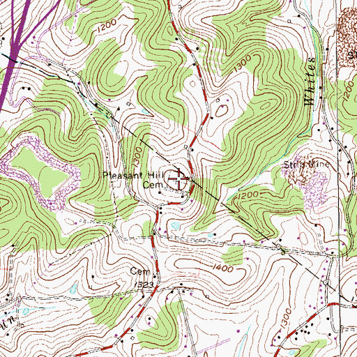 Topographic Map of Pleasant Hill Cemetery, WV