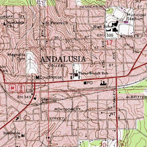 Topographic Map of Three Notch School, AL
