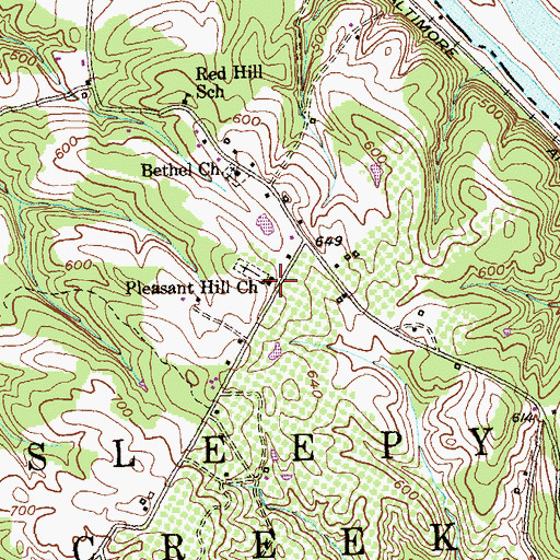 Topographic Map of Pleasant Hill Church, WV