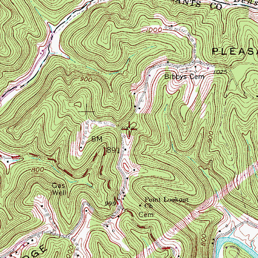 Topographic Map of Pleasant Ridge, WV