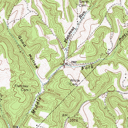 Topographic Map of Pleasant Run, WV