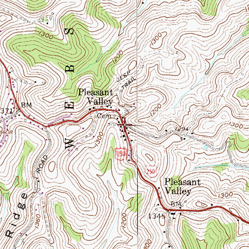 Topographic Map of Pleasant Valley, WV