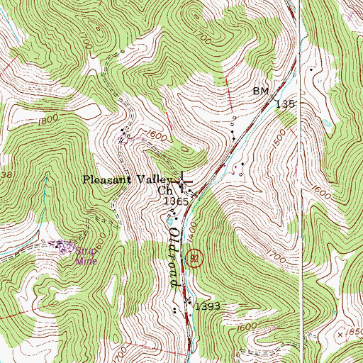 Topographic Map of Pleasant Valley Church, WV