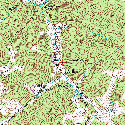 Topographic Map of Pleasant Valley Church, WV