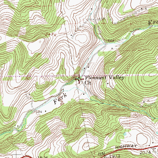 Topographic Map of Pleasant Valley Church, WV