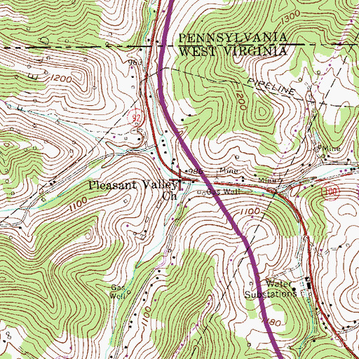 Topographic Map of Pleasant Valley United Methodist Church, WV