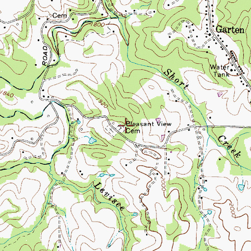 Topographic Map of Pleasant View Cemetery, WV