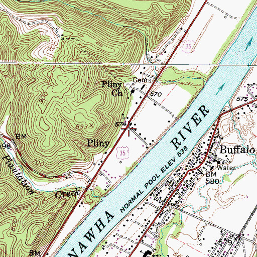 Topographic Map of Pliny, WV
