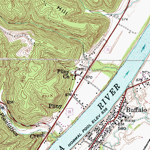 Topographic Map of Pliny Church, WV