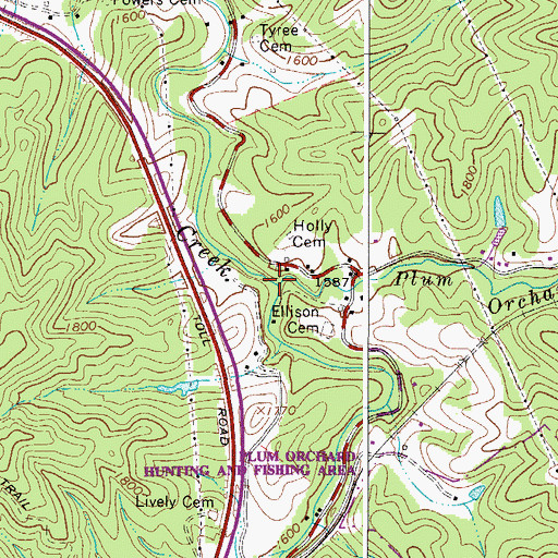 Topographic Map of Plum Orchard Creek, WV