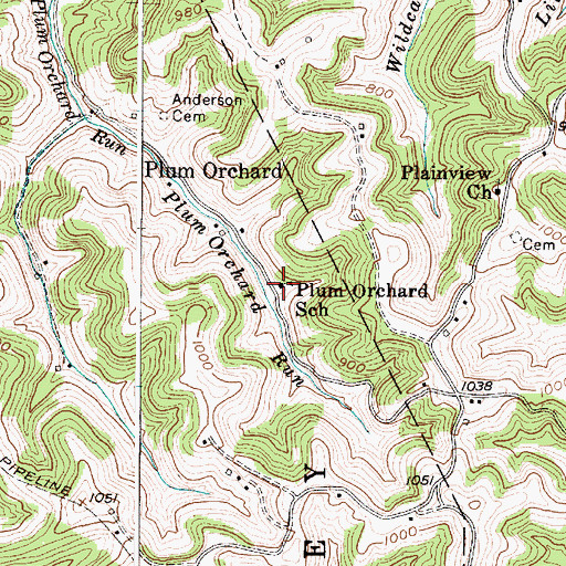 Topographic Map of Plum Orchard School (historical), WV