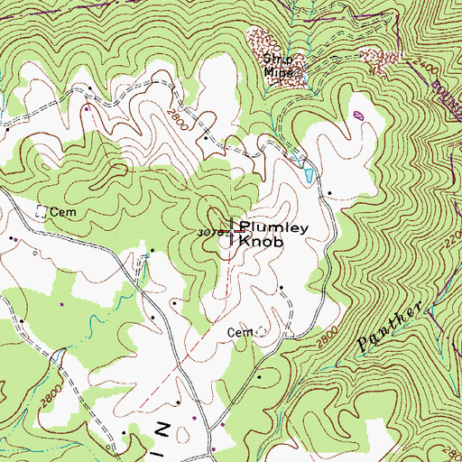 Topographic Map of Plumley Mountain, WV