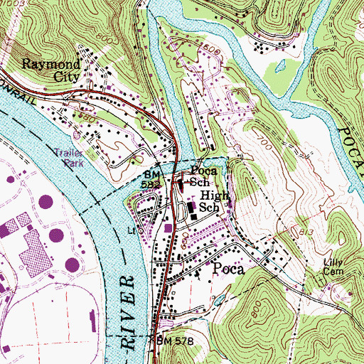 Topographic Map of Poca Elementary School, WV