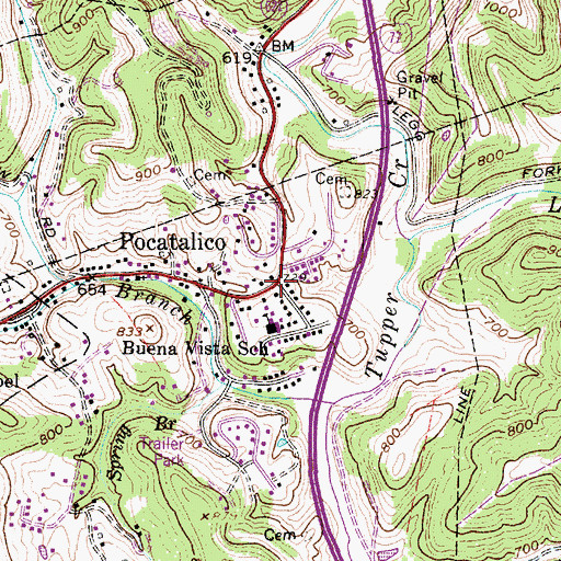 Topographic Map of Pocatalico, WV