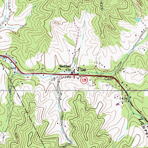 Topographic Map of Poe, WV
