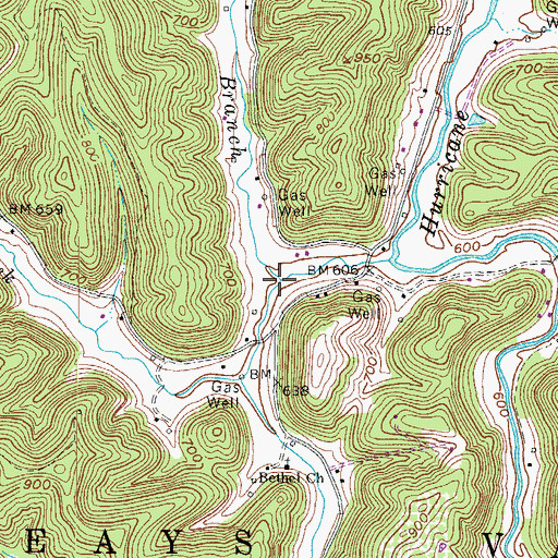 Topographic Map of Poindexter Branch, WV
