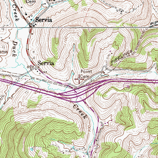 Topographic Map of Point Cemetery, WV