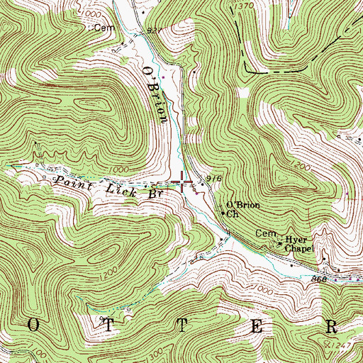 Topographic Map of Point Lick Branch, WV