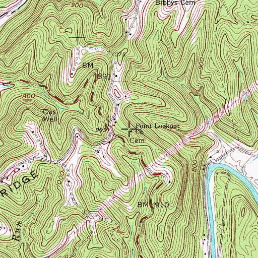 Topographic Map of Point Lookout United Methodist Church, WV