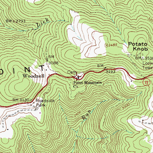 Topographic Map of Point Mountain Church, WV