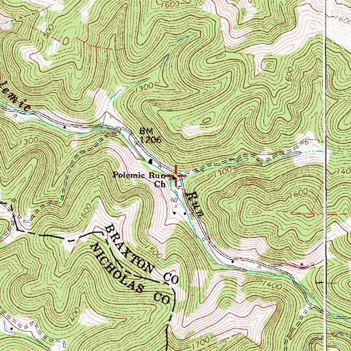 Topographic Map of Polemic Run Church, WV