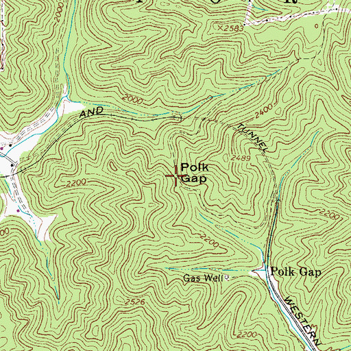 Topographic Map of Polk Gap, WV