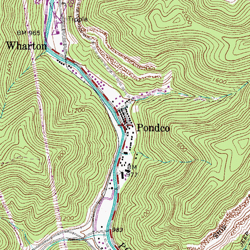 Topographic Map of Pondco, WV