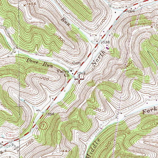 Topographic Map of Pone Run, WV