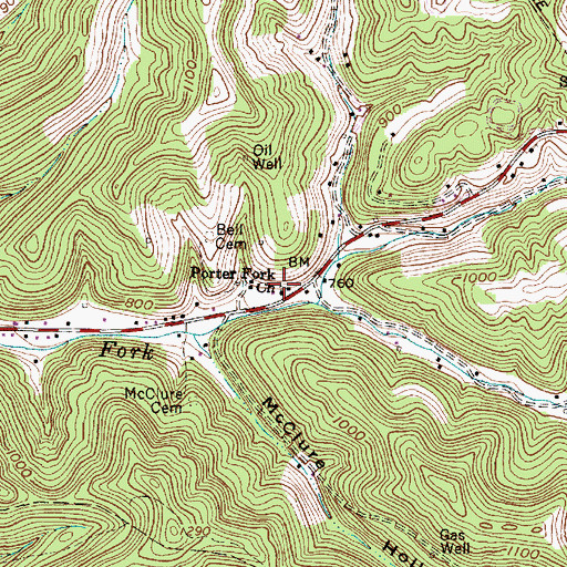 Topographic Map of Porter Fork Church, WV