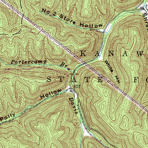Topographic Map of Portercamp Branch, WV