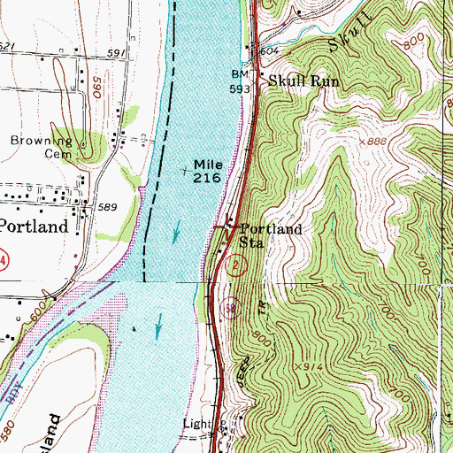 Topographic Map of Portland Station, WV