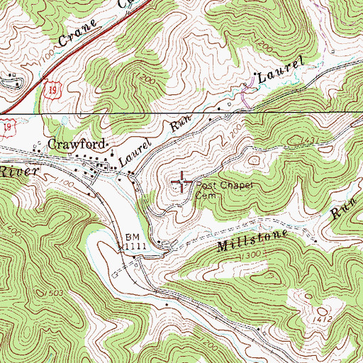 Topographic Map of Post Chapel Cemetery, WV