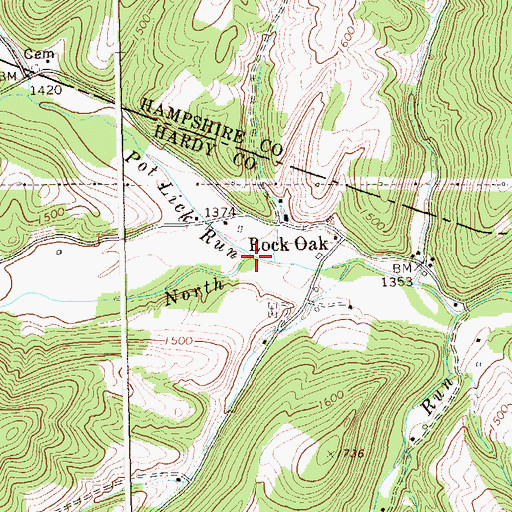 Topographic Map of Pot Lick Run, WV