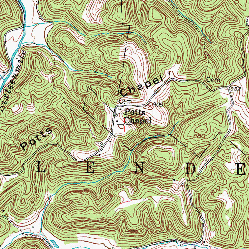 Topographic Map of Potts Chapel Ridge, WV