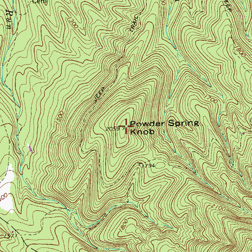 Topographic Map of Powder Spring Knob, WV