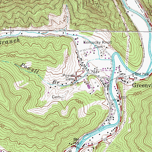 Topographic Map of Powell Cemetery, WV