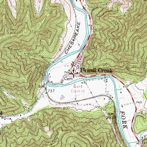 Topographic Map of Powell Creek, WV